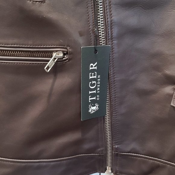 *****SALE***** Tiger of Sweden Brown Leather Motorcycle Jacket - Picture 2 of 12